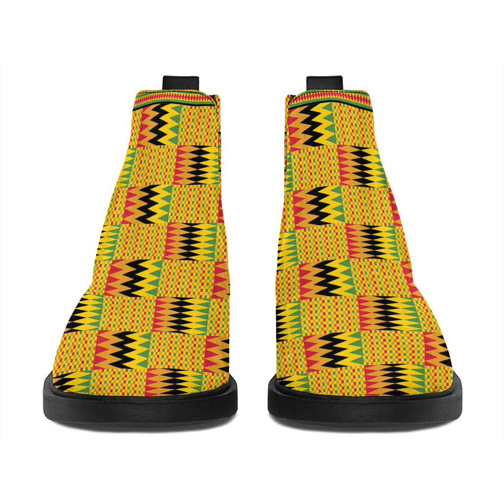 Yellow Kente Pattern Print Flat Ankle Boots