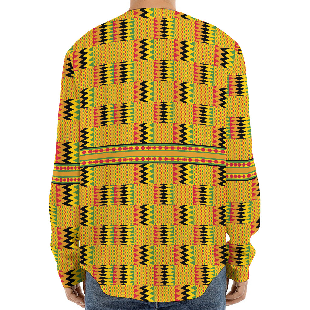 Yellow Kente Pattern Print Long Sleeve Baseball Jersey