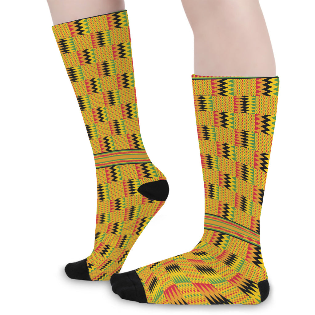 Yellow Kente Pattern Print Long Socks