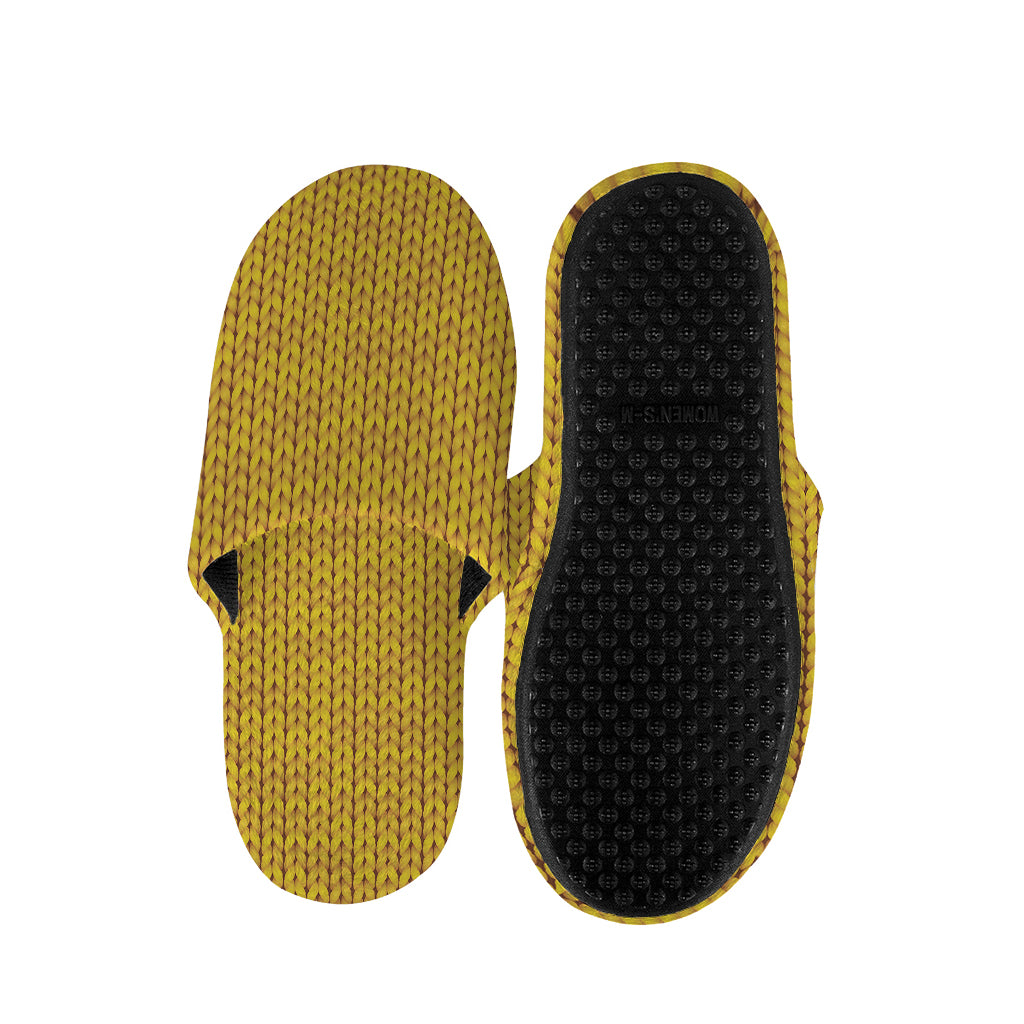 Yellow Knitted Pattern Print Slippers