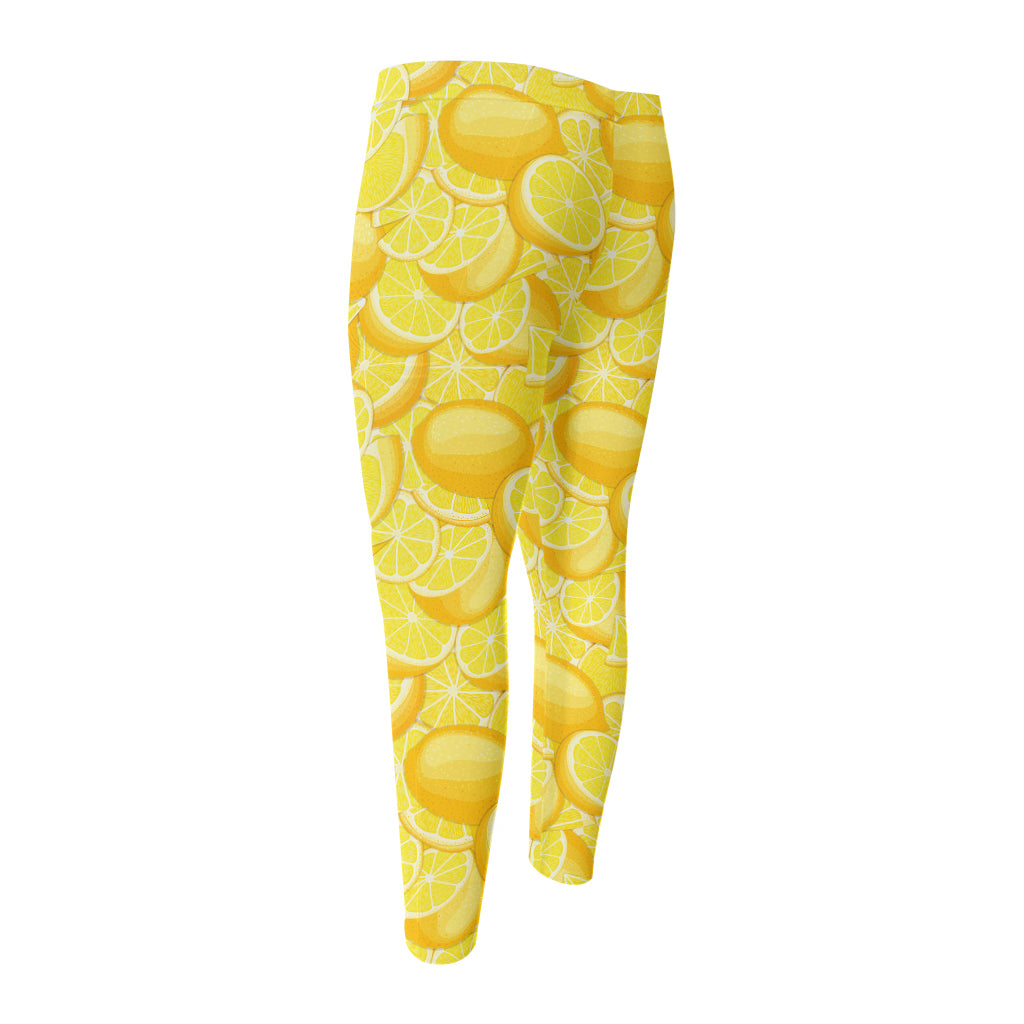 Yellow Lemon Pattern Print Men's Compression Pants