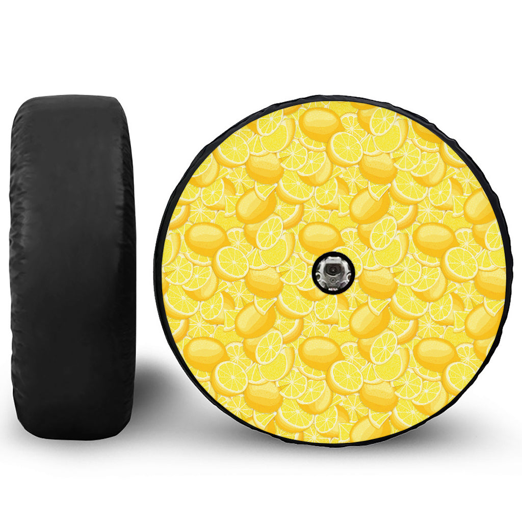 Yellow Lemon Pattern Print Tire Cover With Camera Hole