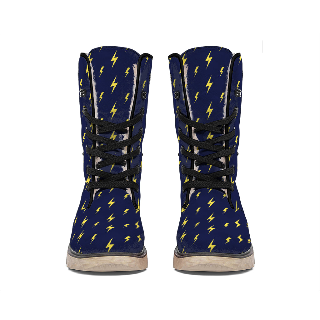 Yellow Lightning Bolts Pattern Print Winter Boots