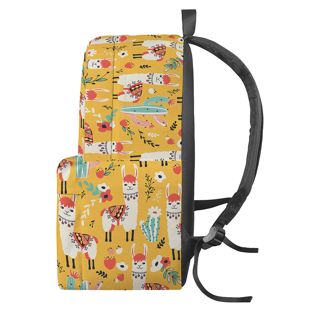 Yellow Llama Pattern Print Backpack