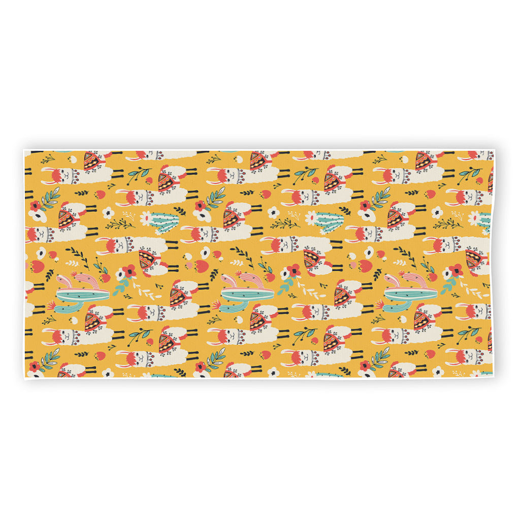 Yellow Llama Pattern Print Beach Towel