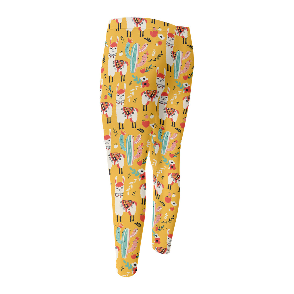Yellow Llama Pattern Print Men's Compression Pants