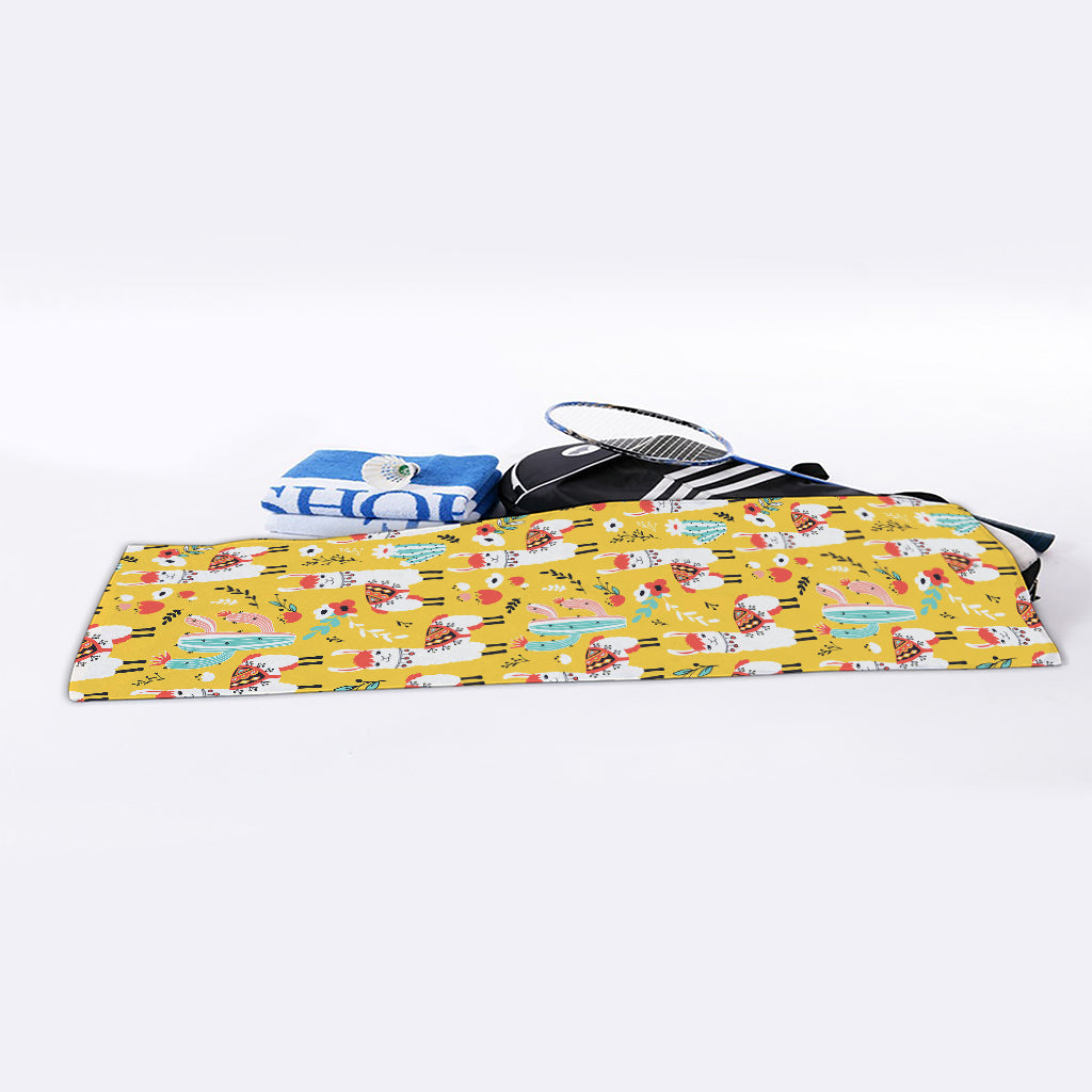Yellow Llama Pattern Print Sports Towel