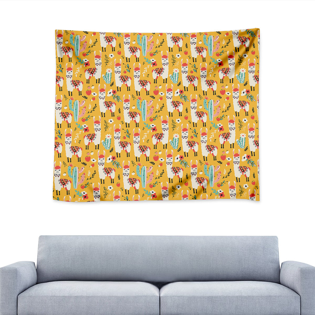 Yellow Llama Pattern Print Tapestry