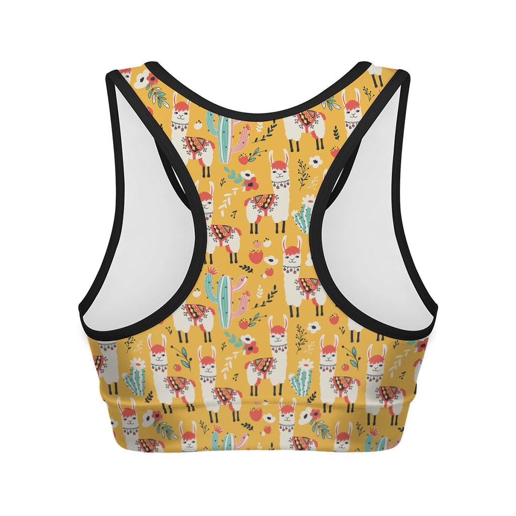 Yellow Llama Pattern Print Women's Sports Bra