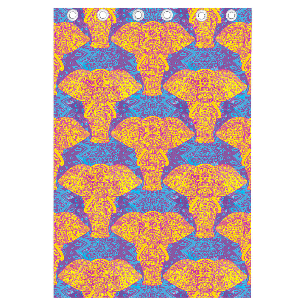 Yellow Mandala Elephant Pattern Print Curtain