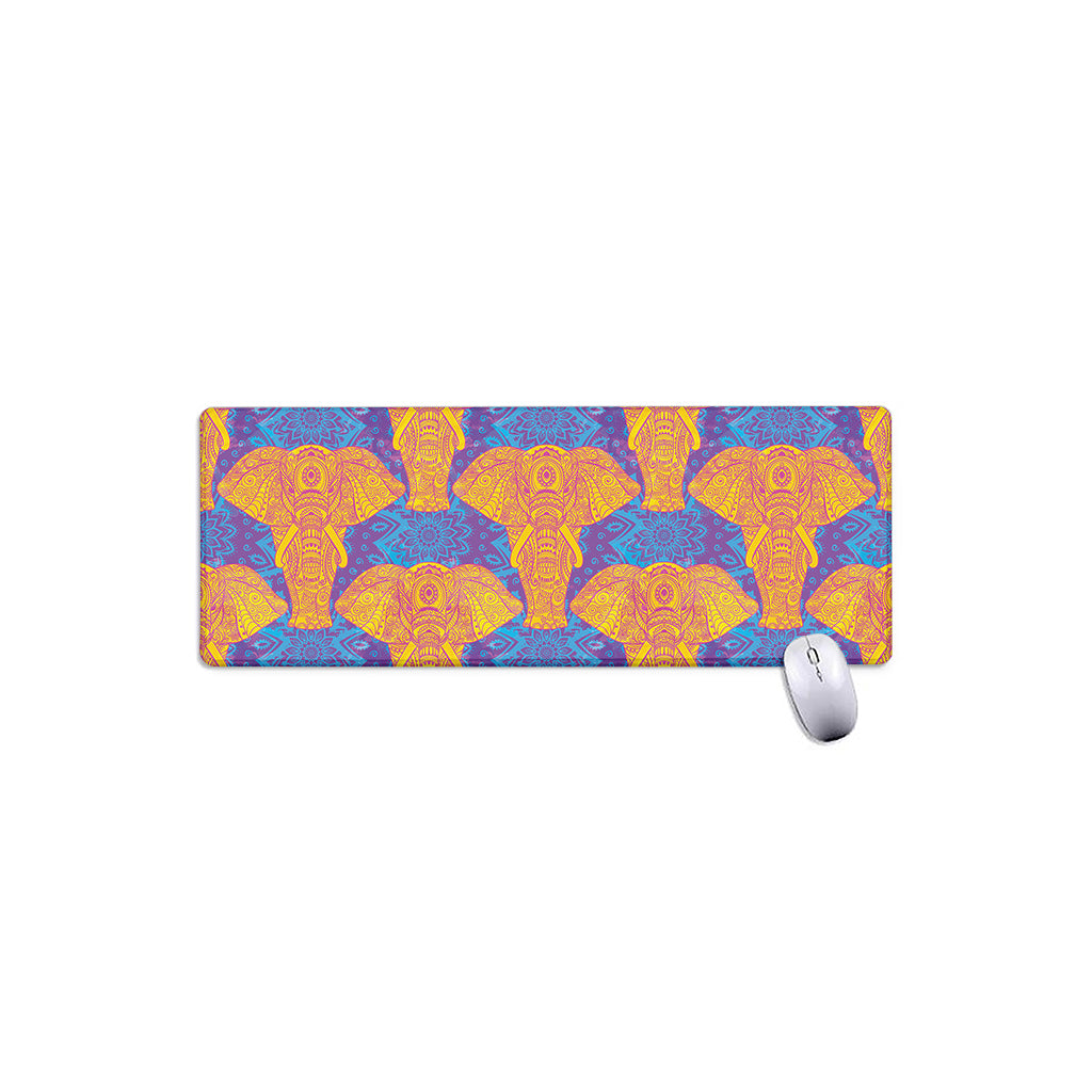 Yellow Mandala Elephant Pattern Print Extended Mouse Pad