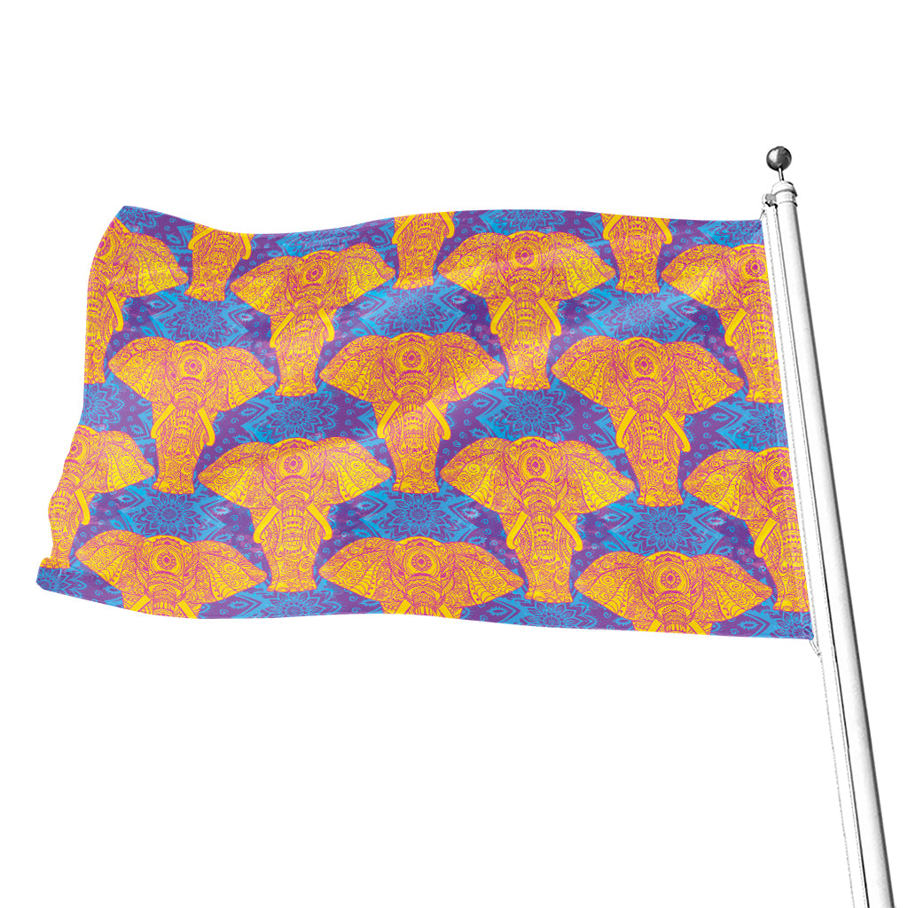 Yellow Mandala Elephant Pattern Print Flag