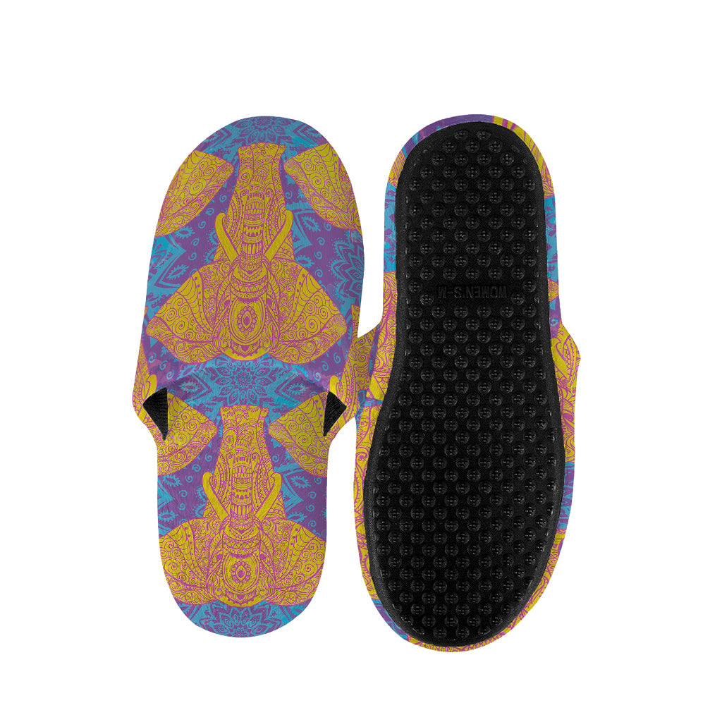Yellow Mandala Elephant Pattern Print Slippers