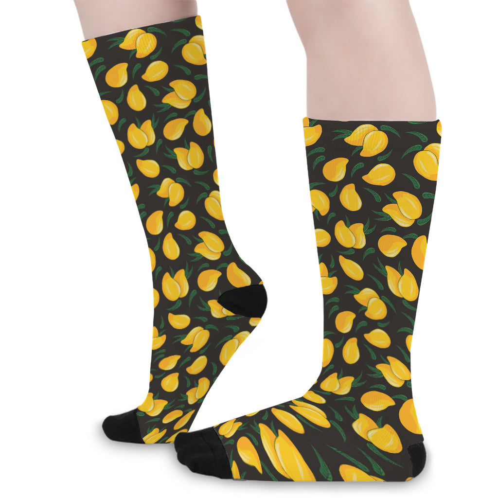 Yellow Mango Fruit Pattern Print Long Socks