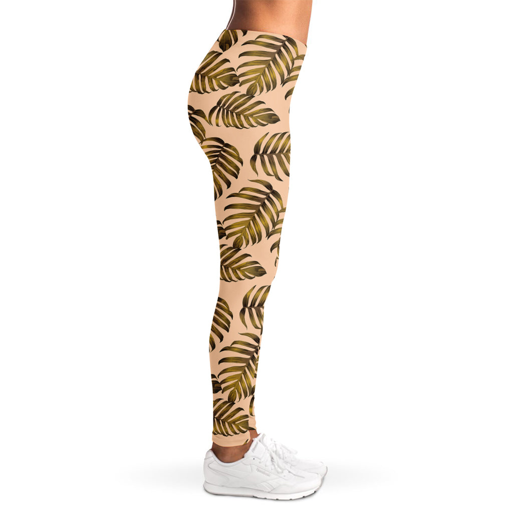 Yellow Monstera Leaves Pattern Print Women's Leggings