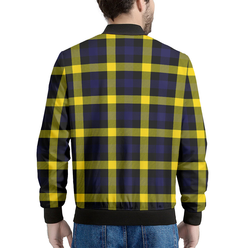 Yellow Navy And Black Plaid Print Men's Bomber Jacket
