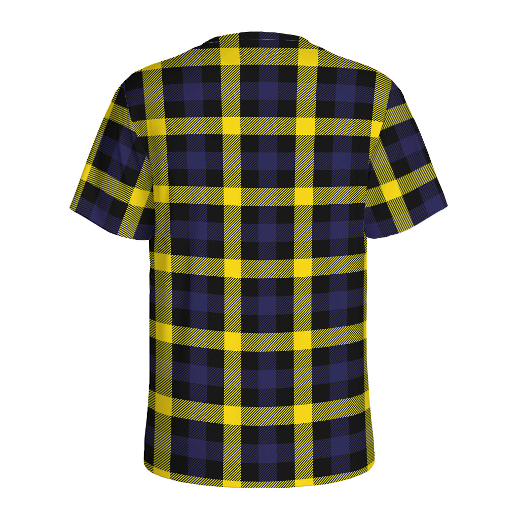 Yellow Navy And Black Plaid Print Men's Sports T-Shirt