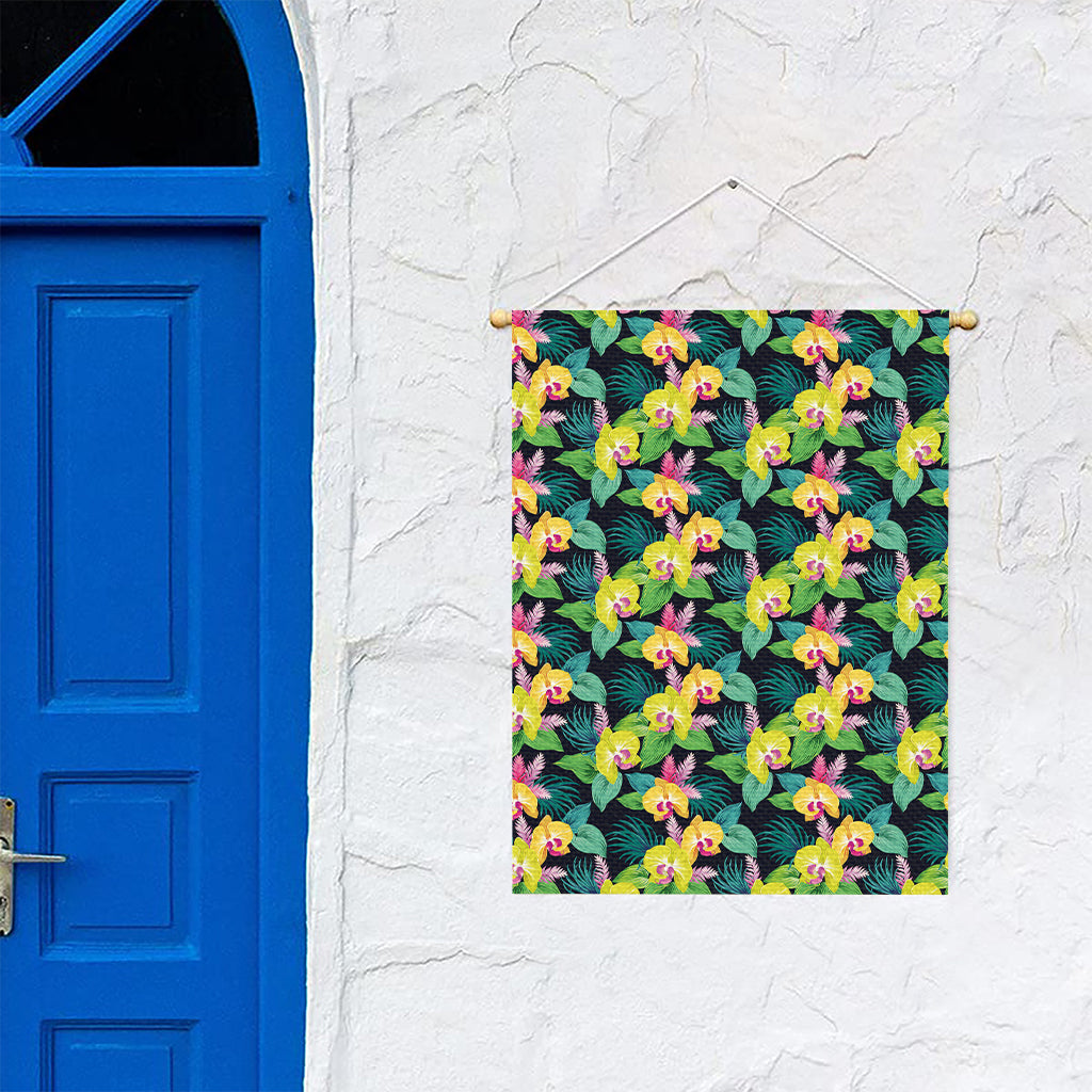 Yellow Orchid Pattern Print Garden Flag