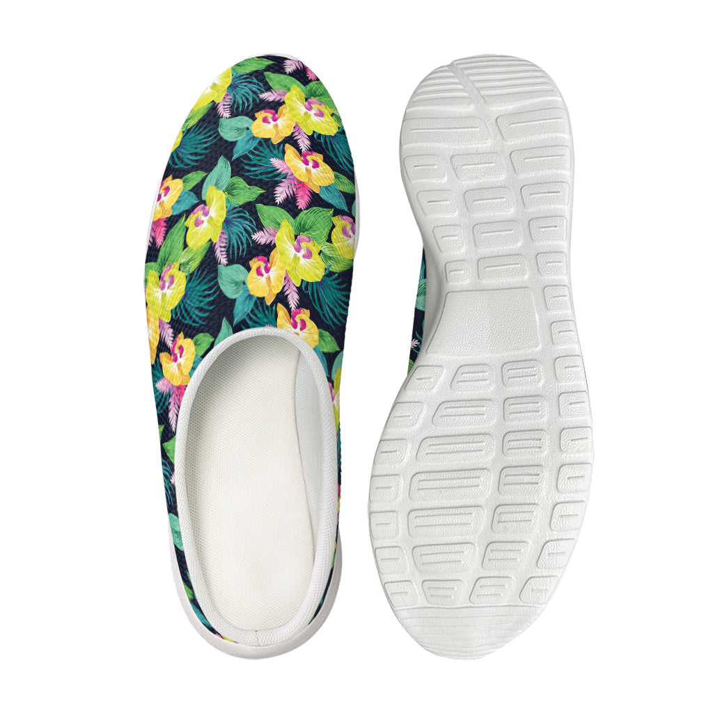 Yellow Orchid Pattern Print Mesh Casual Shoes