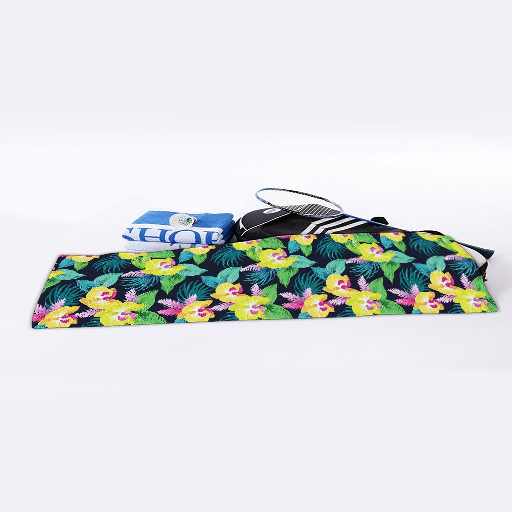 Yellow Orchid Pattern Print Sports Towel