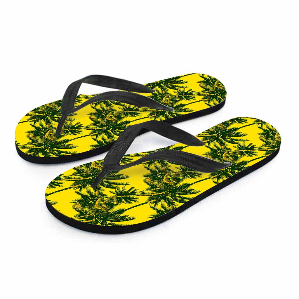 Yellow Palm Tree Pattern Print Flip Flops