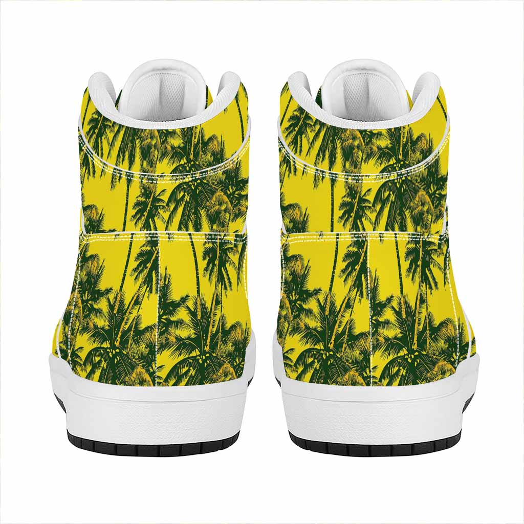 Yellow Palm Tree Pattern Print High Top Leather Sneakers