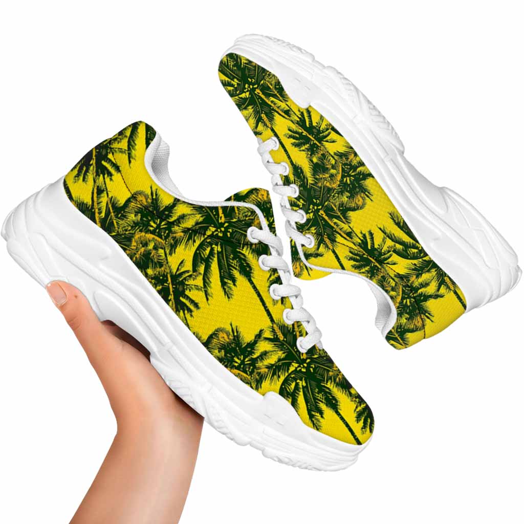 Yellow Palm Tree Pattern Print White Chunky Shoes