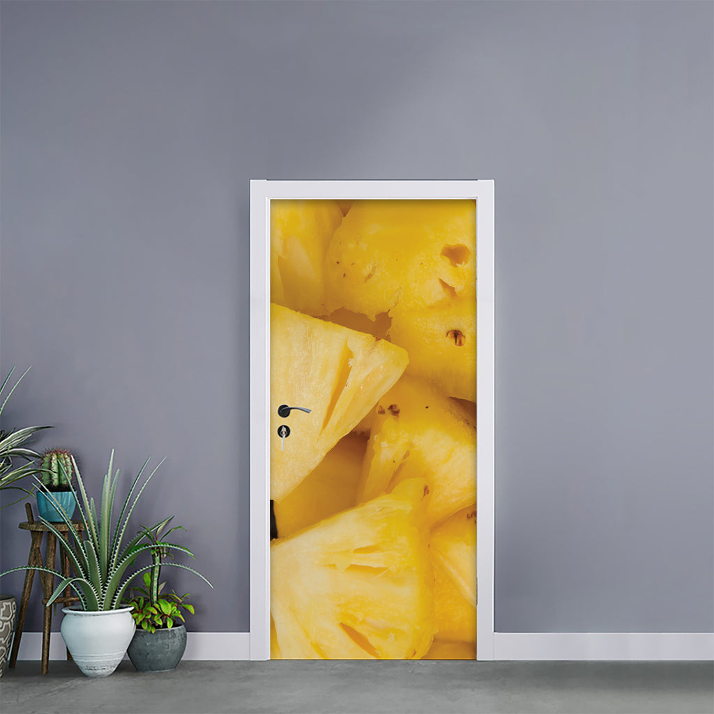 Yellow Pineapple Pieces Print Door Sticker