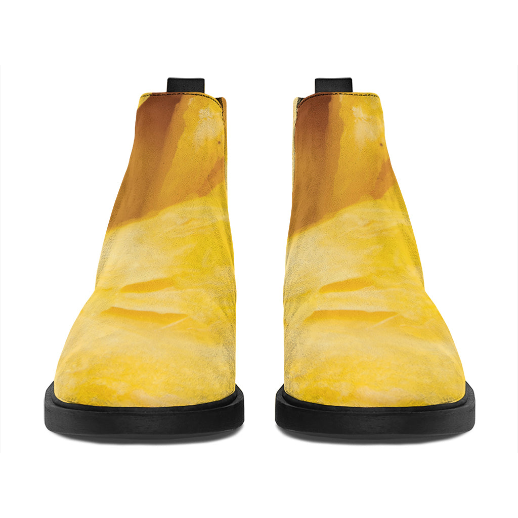 Yellow Pineapple Pieces Print Flat Ankle Boots