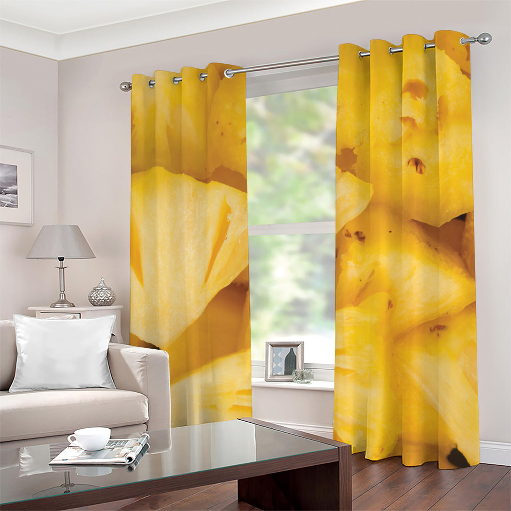 Yellow Pineapple Pieces Print Grommet Curtains