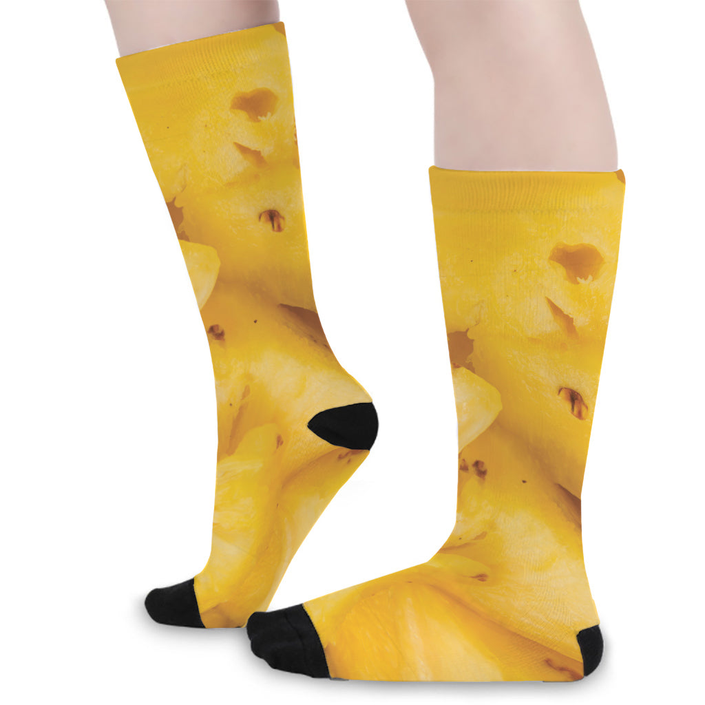 Yellow Pineapple Pieces Print Long Socks