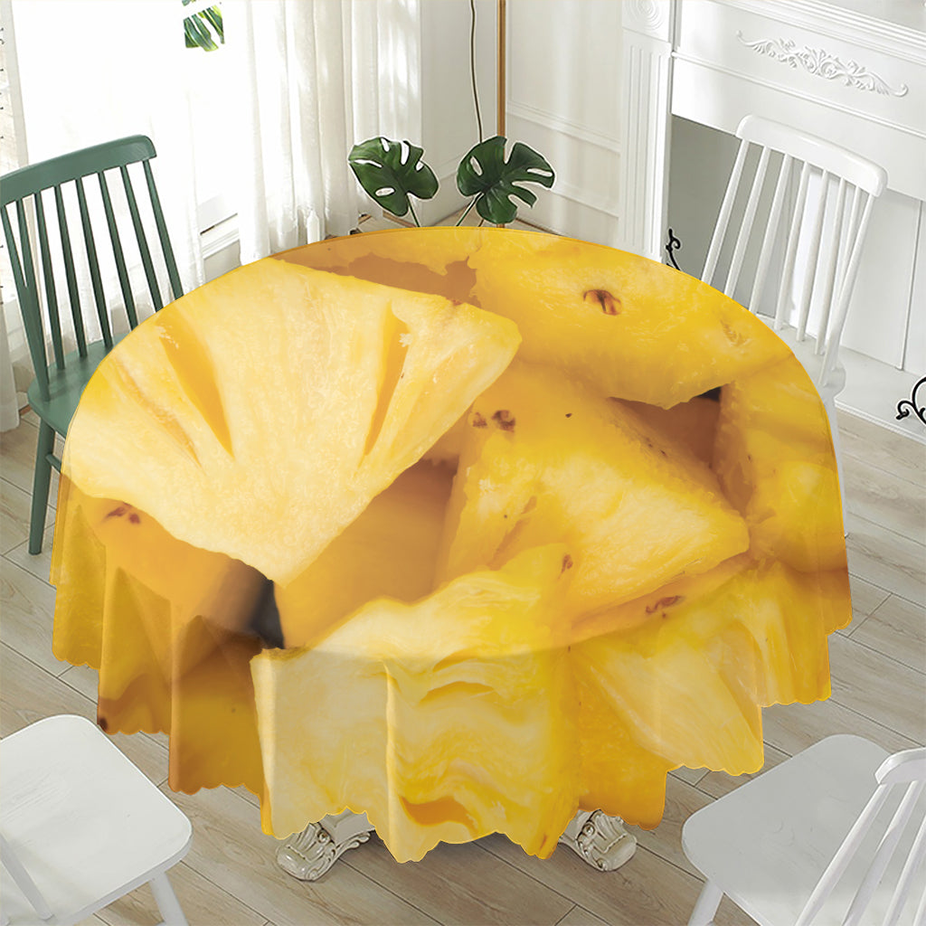 Yellow Pineapple Pieces Print Waterproof Round Tablecloth