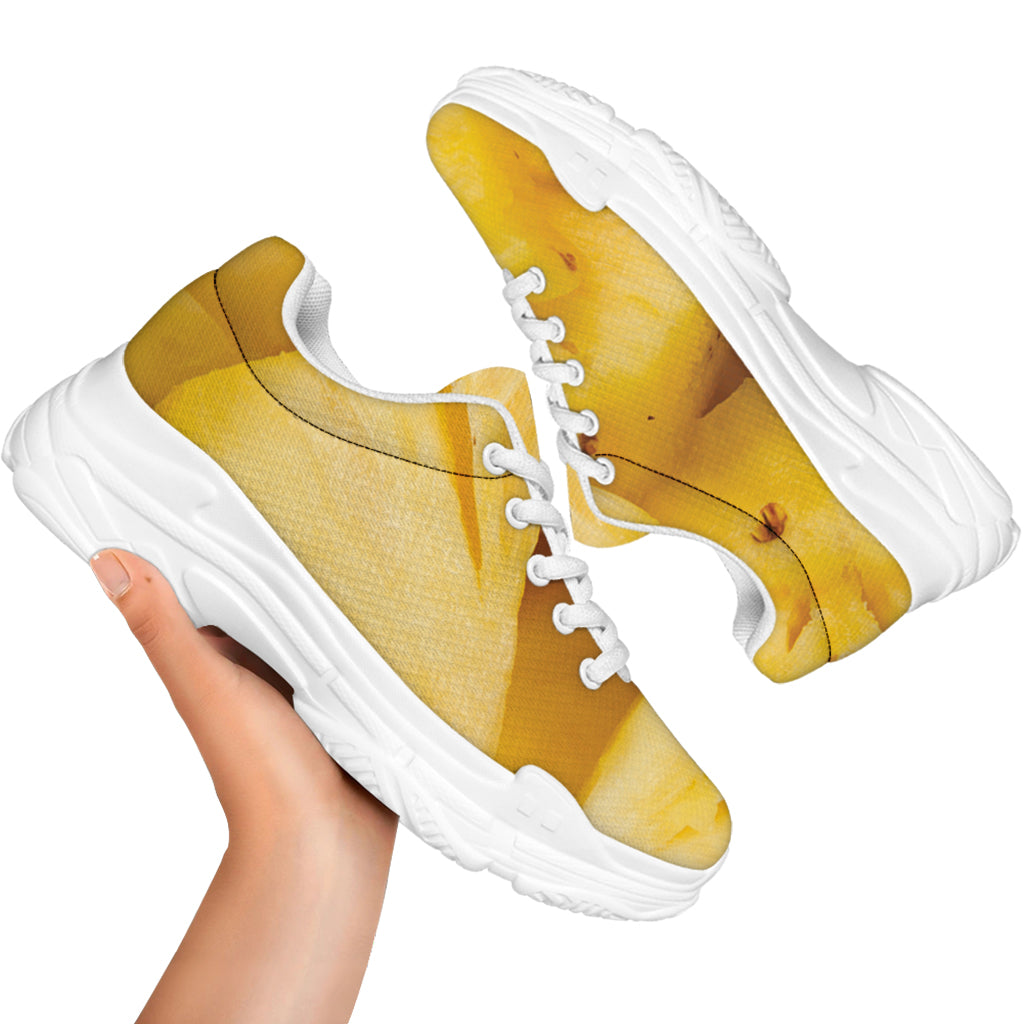 Yellow Pineapple Pieces Print White Chunky Shoes