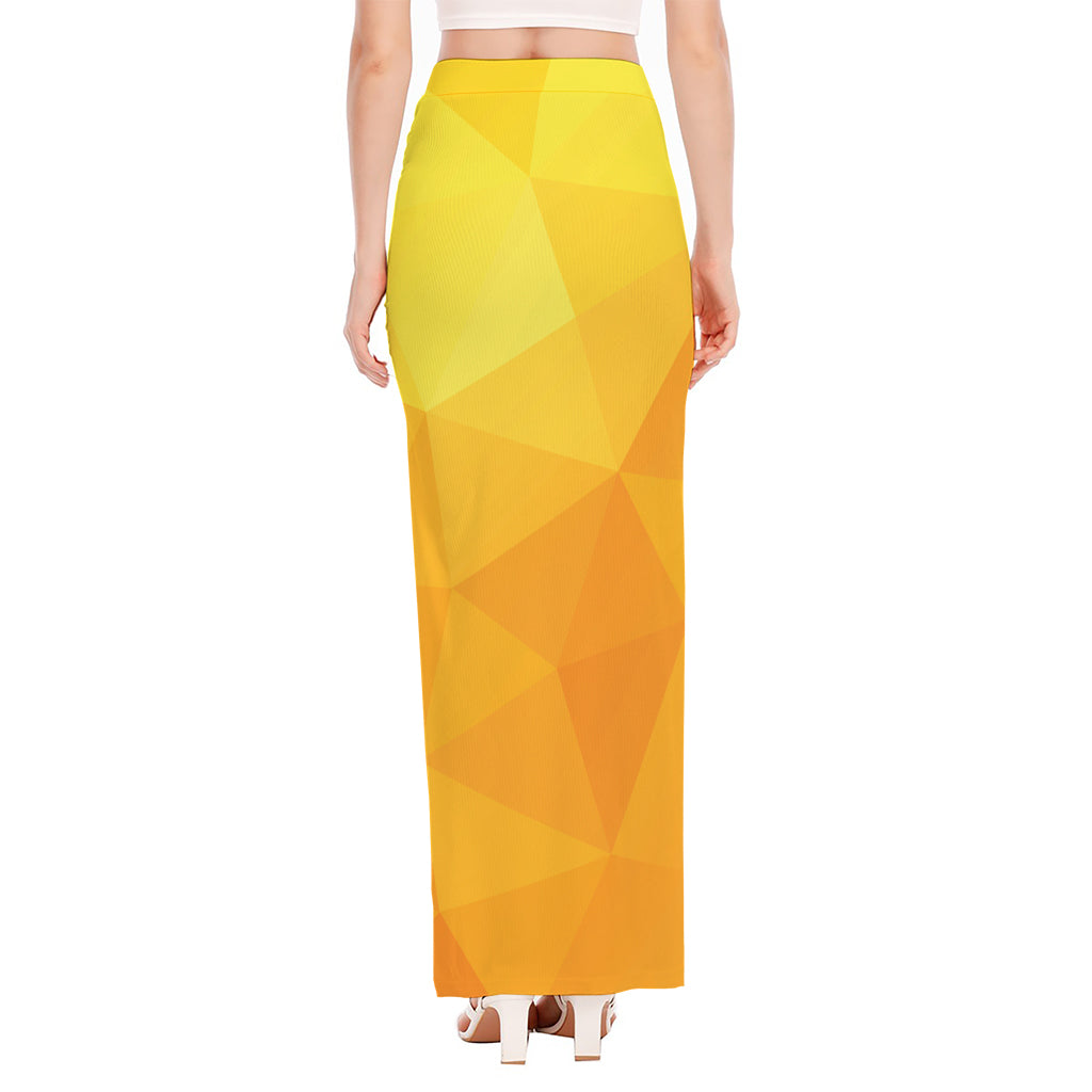 Yellow Polygonal Geometric Print High Slit Maxi Skirt