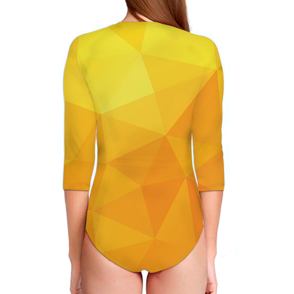 Yellow Polygonal Geometric Print Long Sleeve Swimsuit