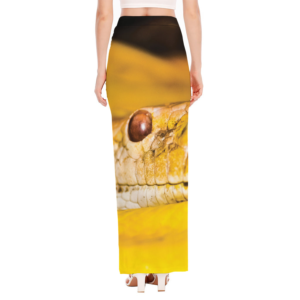 Yellow Python Snake Print High Slit Maxi Skirt