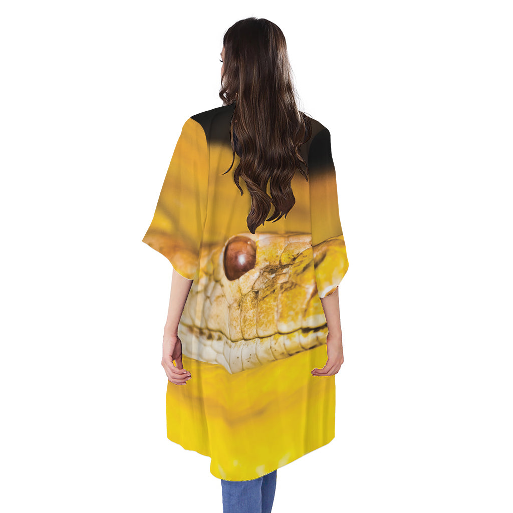 Yellow Python Snake Print Open Front Beach Cover Up
