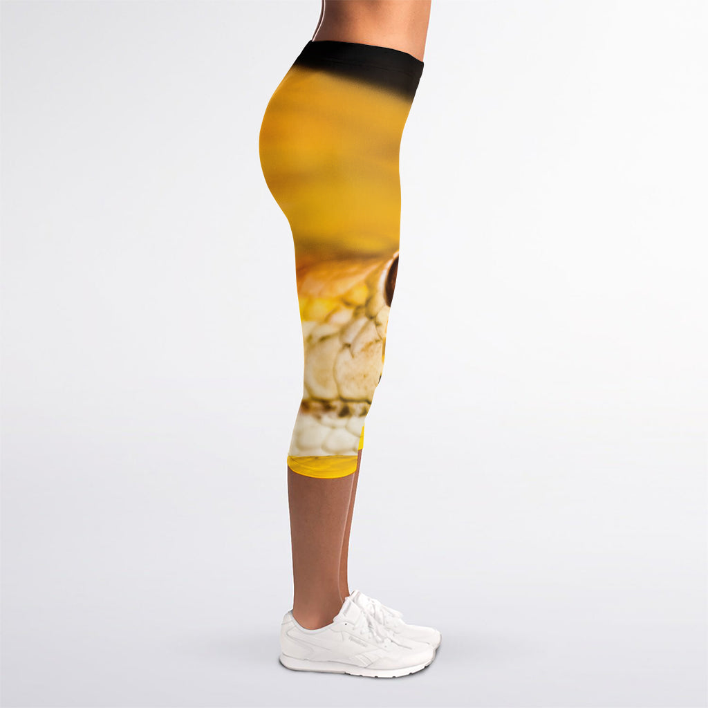Yellow Python Snake Print Women's Capri Leggings