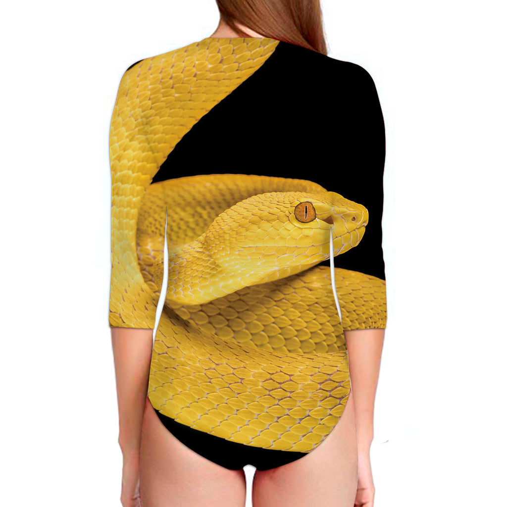 Yellow Snake Print Long Sleeve Swimsuit