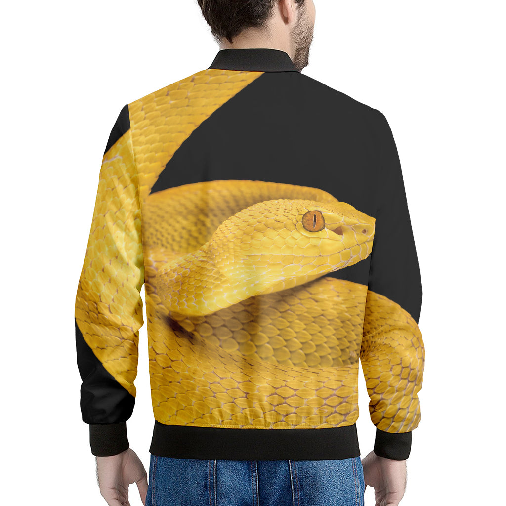 Yellow Snake Print Men's Bomber Jacket