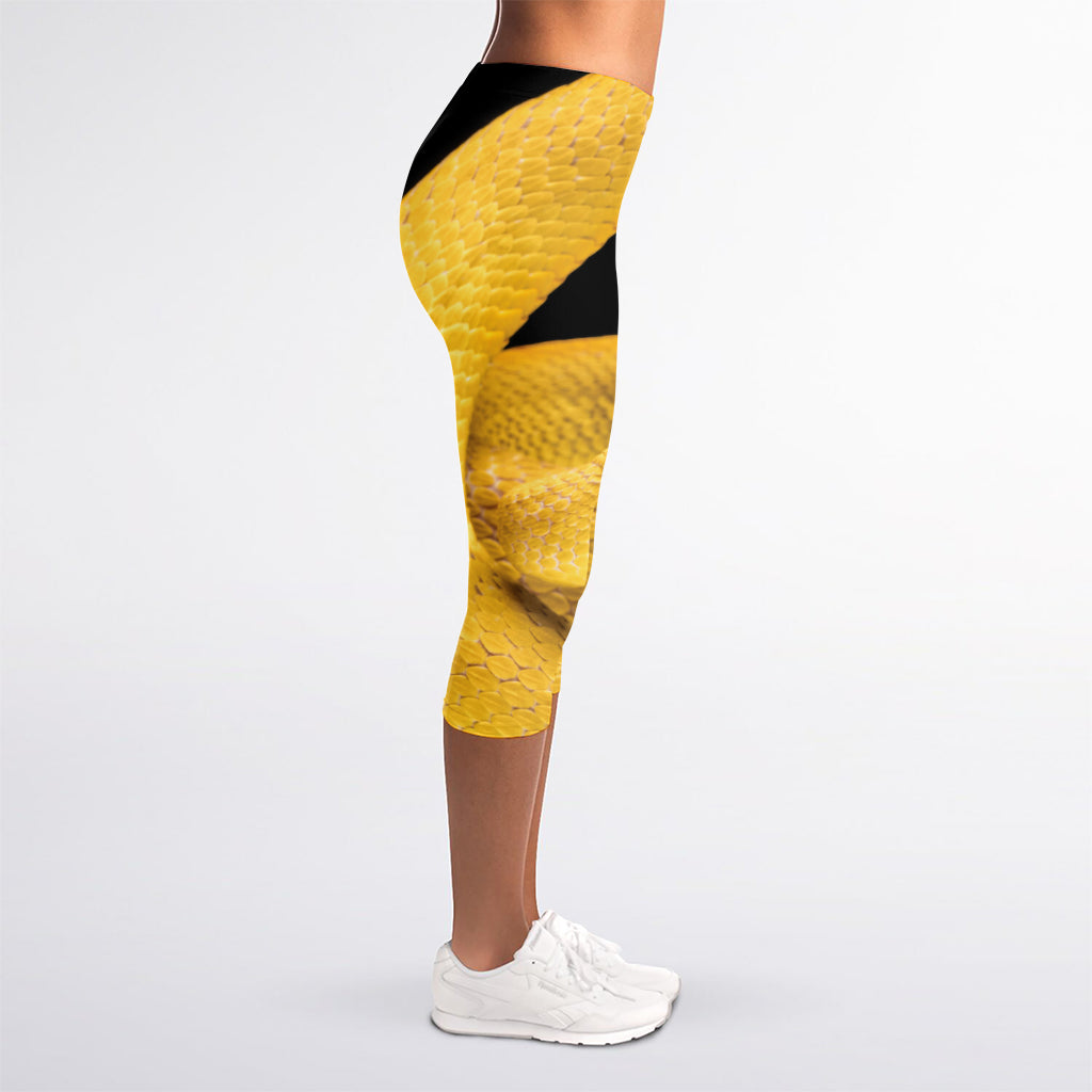 Yellow Snake Print Women's Capri Leggings