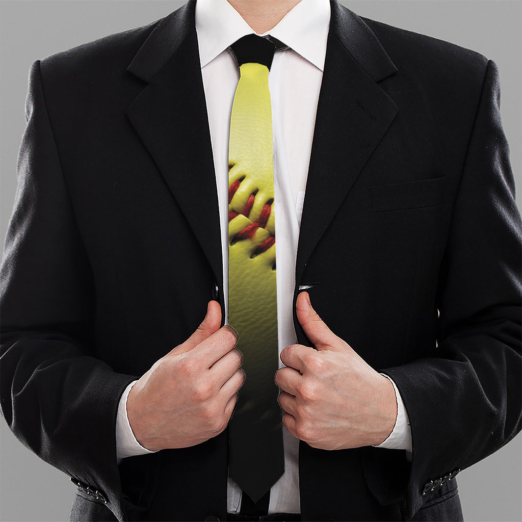 Yellow Softball Ball Print Necktie