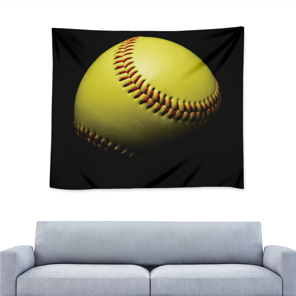 Yellow Softball Ball Print Tapestry