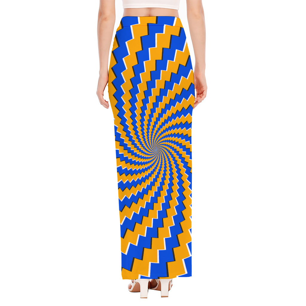 Yellow Spiral Moving Optical Illusion High Slit Maxi Skirt