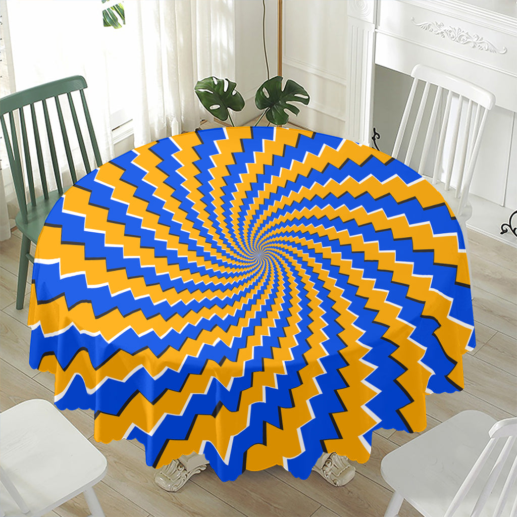 Yellow Spiral Moving Optical Illusion Waterproof Round Tablecloth