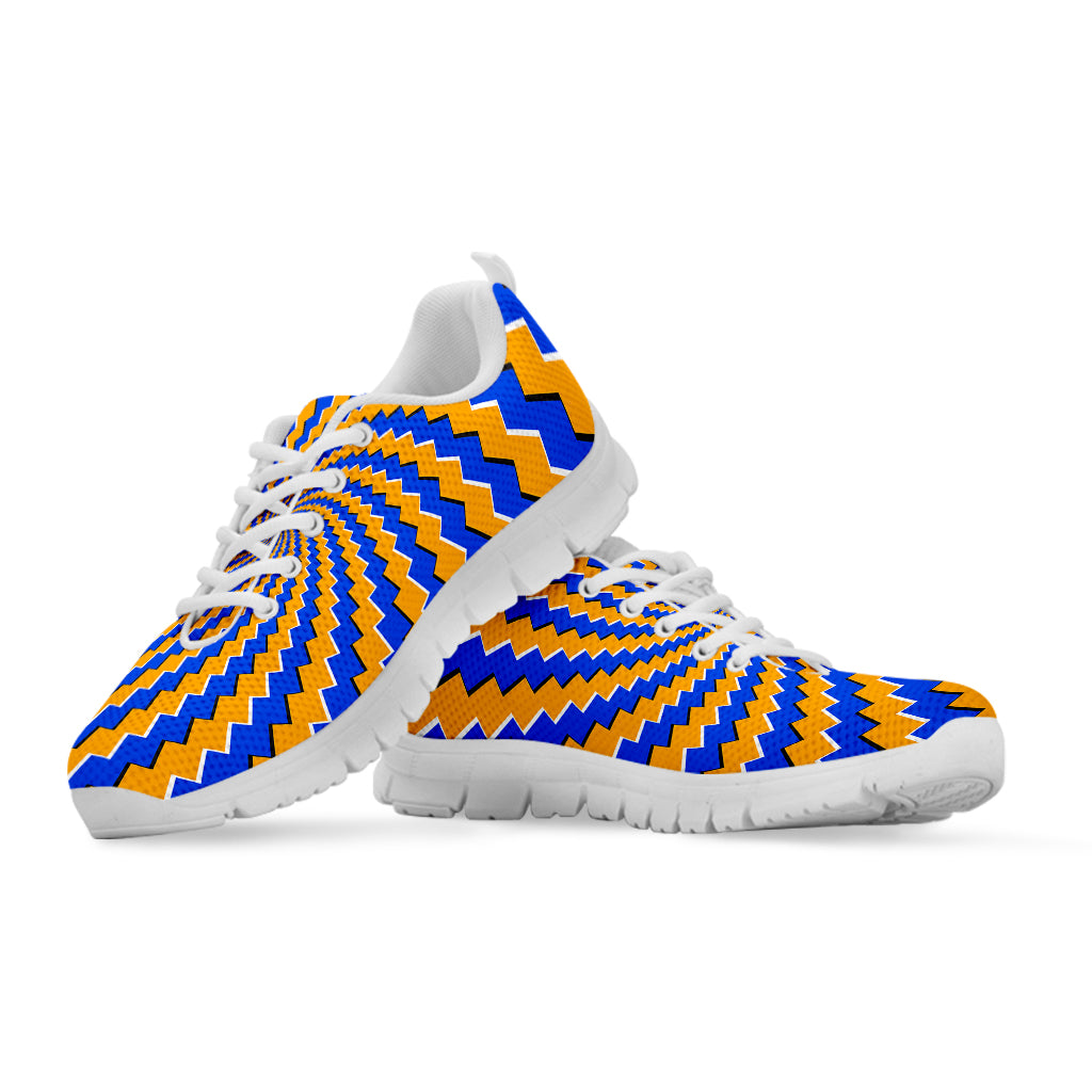 Yellow Spiral Moving Optical Illusion White Running Shoes