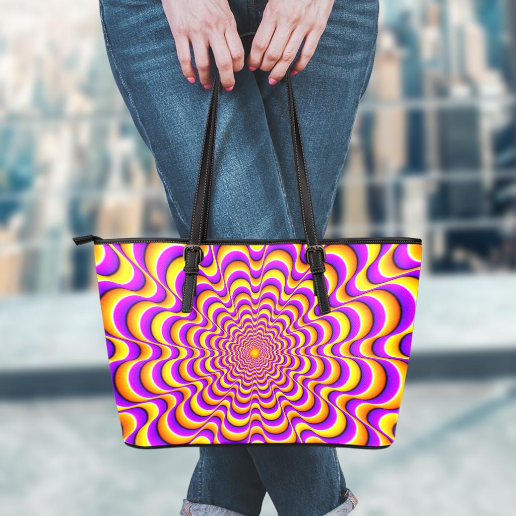 Yellow Splashing Moving Optical Illusion Leather Tote Bag