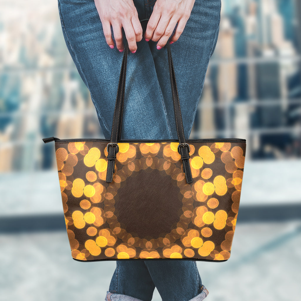 Yellow Spot Kaleidoscope Print Leather Tote Bag