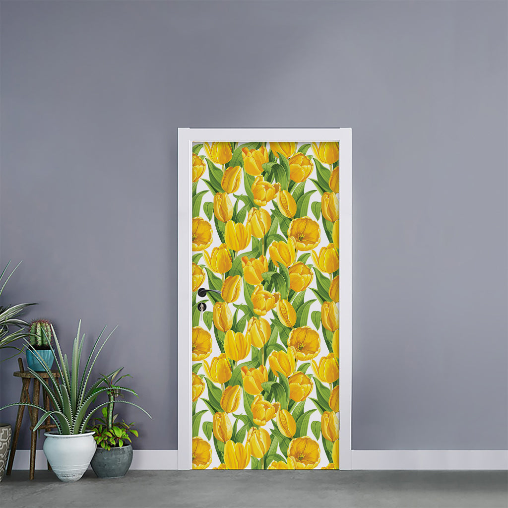 Yellow Spring Tulip Pattern Print Door Sticker