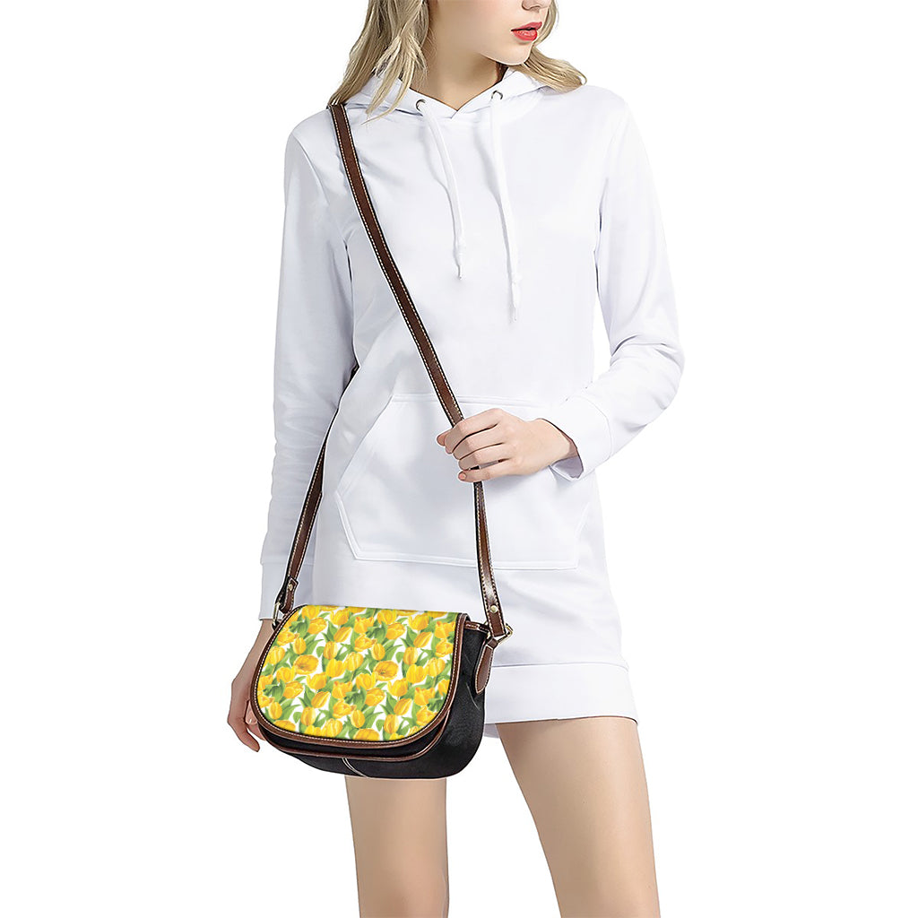 Yellow Spring Tulip Pattern Print Saddle Bag
